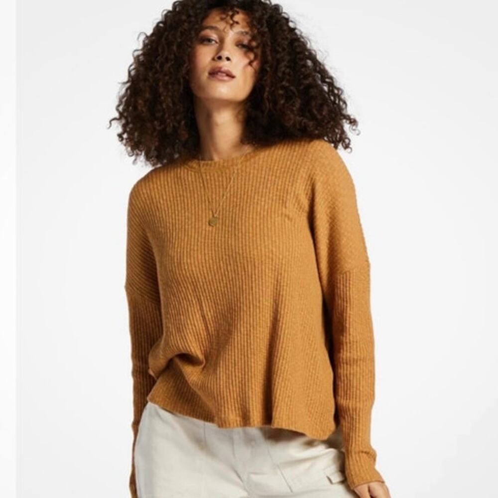 Billabong Cozy Up Ribbed Gold Sweater size M